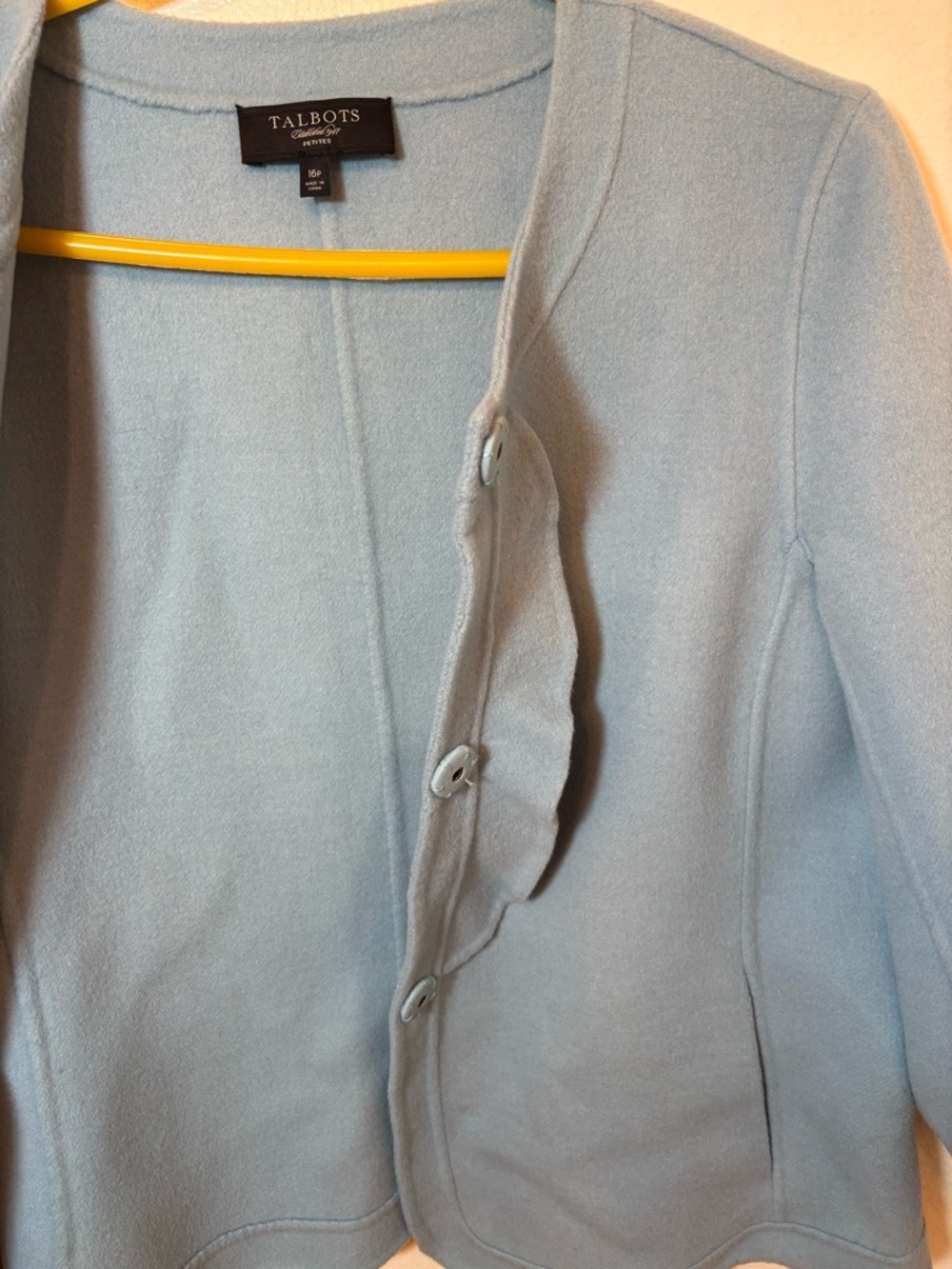 Talbots Pale Blue Collarless Ruffle Detail Coat - Picture 4 of 6